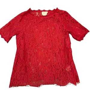 Anthropologie Red Lace Short Sleeve Top - Size M